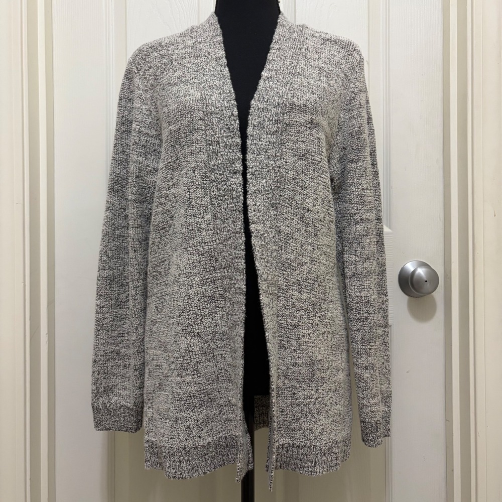 J.Crew Marled Knit Open‎ Front Cardigan Sweater Large Cotton Blend Black & White